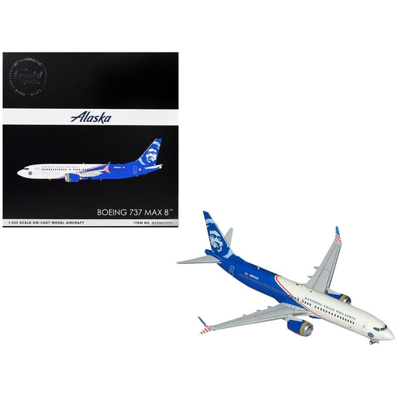 Boeing 737 MAX 8 Commercial Aircraft "Alaska Airlines - Honoring Those Who Serve" (N806AK) White and Blue "Gemini 200" Series 1/200 Diecast Model Airplane by GeminiJets