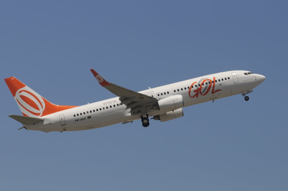 Boeing 737 from Gol Airlines taking off from Recife airport Brazil Canvas Art - Riccardo NiccoliStocktrek Images (34 x 23)