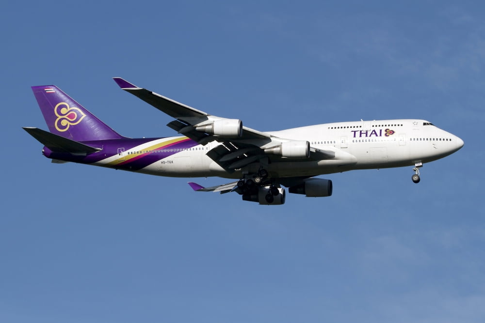 Boeing 747-400 of Thai International Airways Canvas Art - Luca NicolottiStocktrek Images (35 x 24)