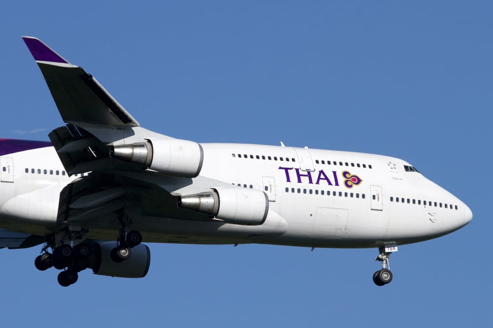 Boeing 747-400 of Thai International Airways Canvas Art - Luca NicolottiStocktrek Images (35 x 24)