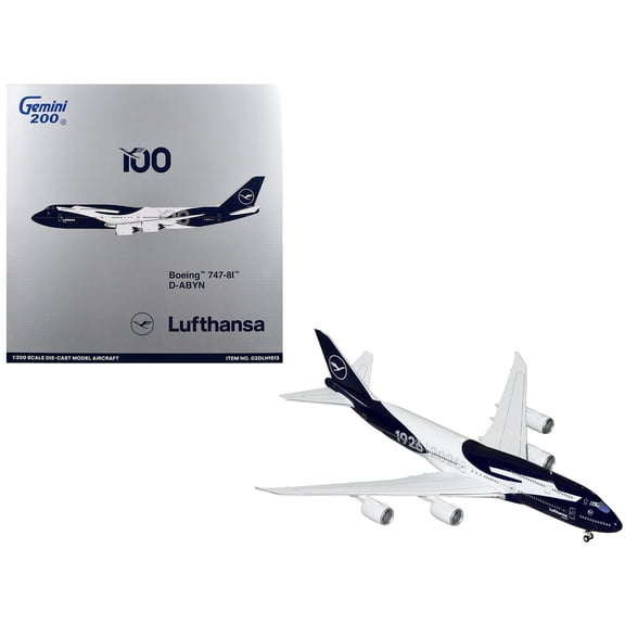 Boeing 747-8I Commercial Aircraft "Lufthansa 100 Years" (D-ABYN) Dark Blue and White "Gemini 200" Series 1/200 Diecast Model Airplane by GeminiJets