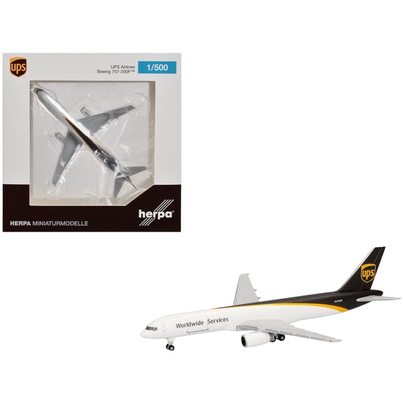 Boeing 757-200F Commercial Aircraft "UPS Worldwide Service" (N475UP) White with Brown Tail 1/500 Diecast Model Airplane by Herpa