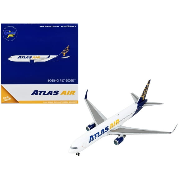 Boeing 767-300ER Commercial Aircraft "Atlas Air" White and Blue 1/400 Diecast Model Airplane by GeminiJets