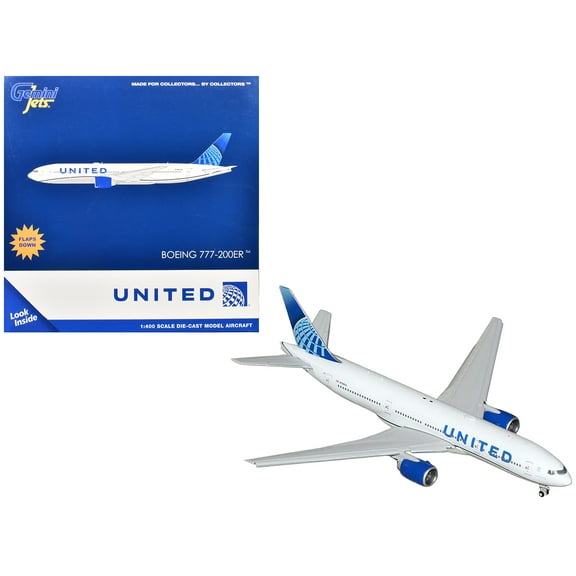Boeing 777-200ER Commercial Aircraft with Flaps Down "United Airlines" White w/Blue 1/400 Diecast Model Airplane by GeminiJets
