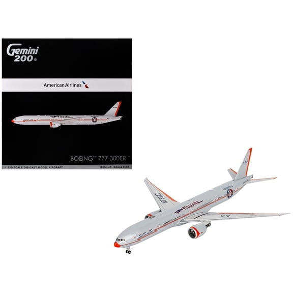 Boeing 777-300ER Commercial Aircraft "American Airlines" (N735AT) Silver with Otange Stripes 1/200 Diecast Model by GeminiJets