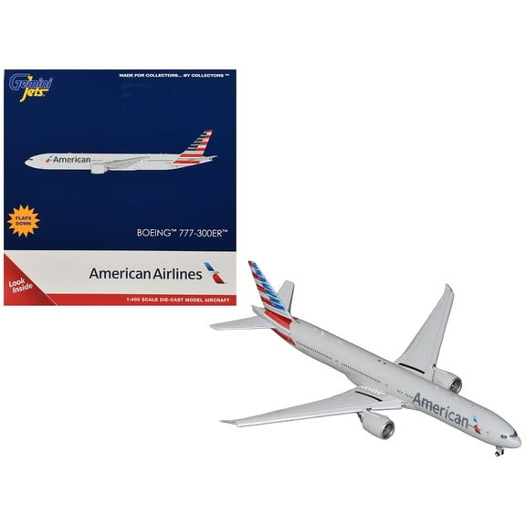 Boeing 777-300ER Commercial Aircraft with Flaps Down "American Airlines" (N722AN) Gray Striped Tail 1/400 Diecast Model by GeminiJets