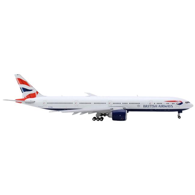 Boeing 777-300ER Commercial Aircraft with Flaps Down White with Striped Tail 1/400 Diecast Model Airplane by GeminiJets