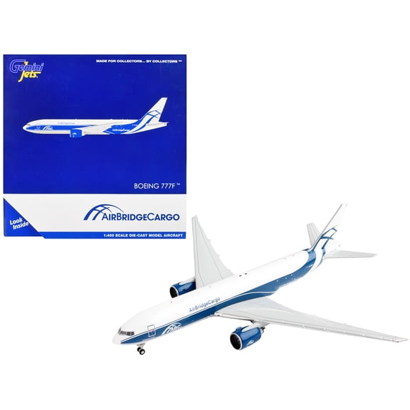 Boeing 777F Commercial Aircraft "AirBridgeCargo" White with Blue Stripes 1/400 Diecast Model Airplane by GeminiJets