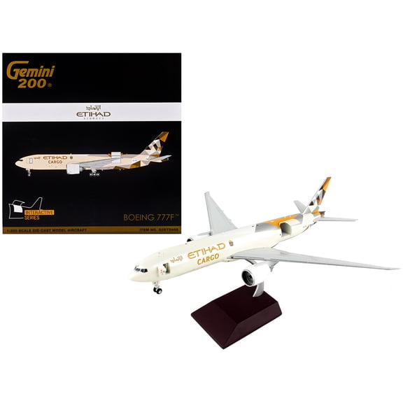 Boeing 777F Commercial Aircraft "Etihad Airways Cargo" Beige with Tail Graphics "Gemini 200 - Interactive" Series 1/200 Diecast Model Airplane by GeminiJets