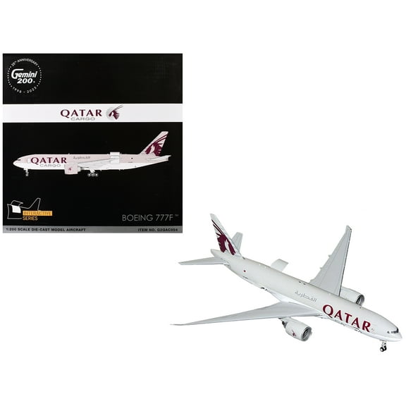 Boeing 777F Commercial Aircraft "Qatar Cargo" (A7-BFT) Gray with Tail Graphics "Gemini 200 - Interactive" Series 1/200 Diecast Model Airplane by GeminiJets