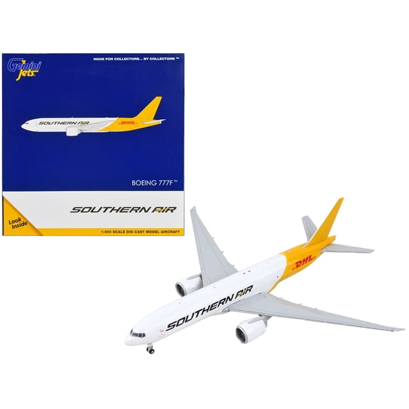 Boeing 777F Commercial Aircraft "Southern Air - DHL" White and Yellow 1/400 Diecast Model Airplane by GeminiJets