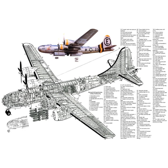 Boeing B29 Cutaway Diagram Poster 11"x17" 11inx17in