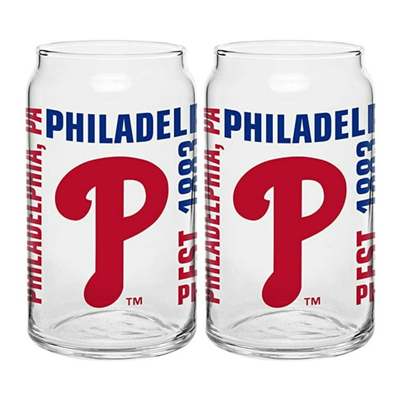 Boelter Brands - MLB Set of Two 16 Ounce Spirit Glass Can Set, Philadelphia Phillies