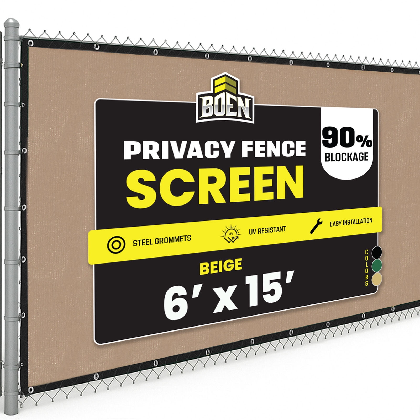 BOEN Privacy Fence Screen Netting, 6 ft x 15 ft, Beige, Reinforced Grommets, Patio & Garden Screen
