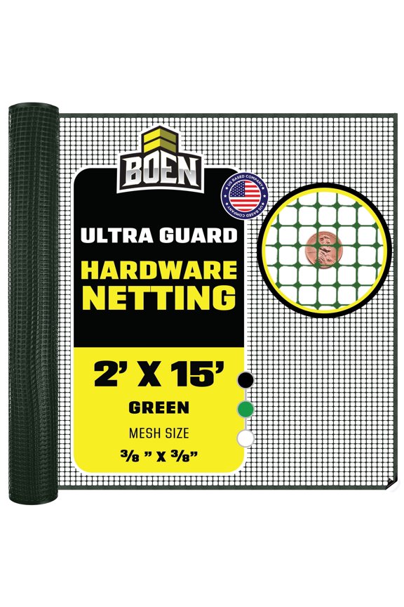 Plastic Mesh Hardware Netting, Tree Guard Barrier from Rabbits, Deer and Rodents, Deck Guard, Indoor or Outdoor Balcony Safety Net for pet or Child (2' x 15', Green)