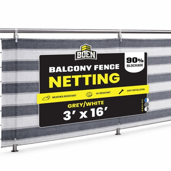 Boen 3' x 16' ft Balcony Privacy Screen, Fence Windscreen Cover UV Protection Weather-Resistant Mesh Cloth Shade Netting with Grommets for Patio, Backyard, Deck, Outdoor Porch, Railing - Grey & White