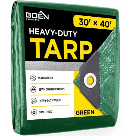 30 ft. x 40 ft. Heavy-Duty Commercial Green Tarp Cover 10 Mil Thick Weave Material, Waterproof