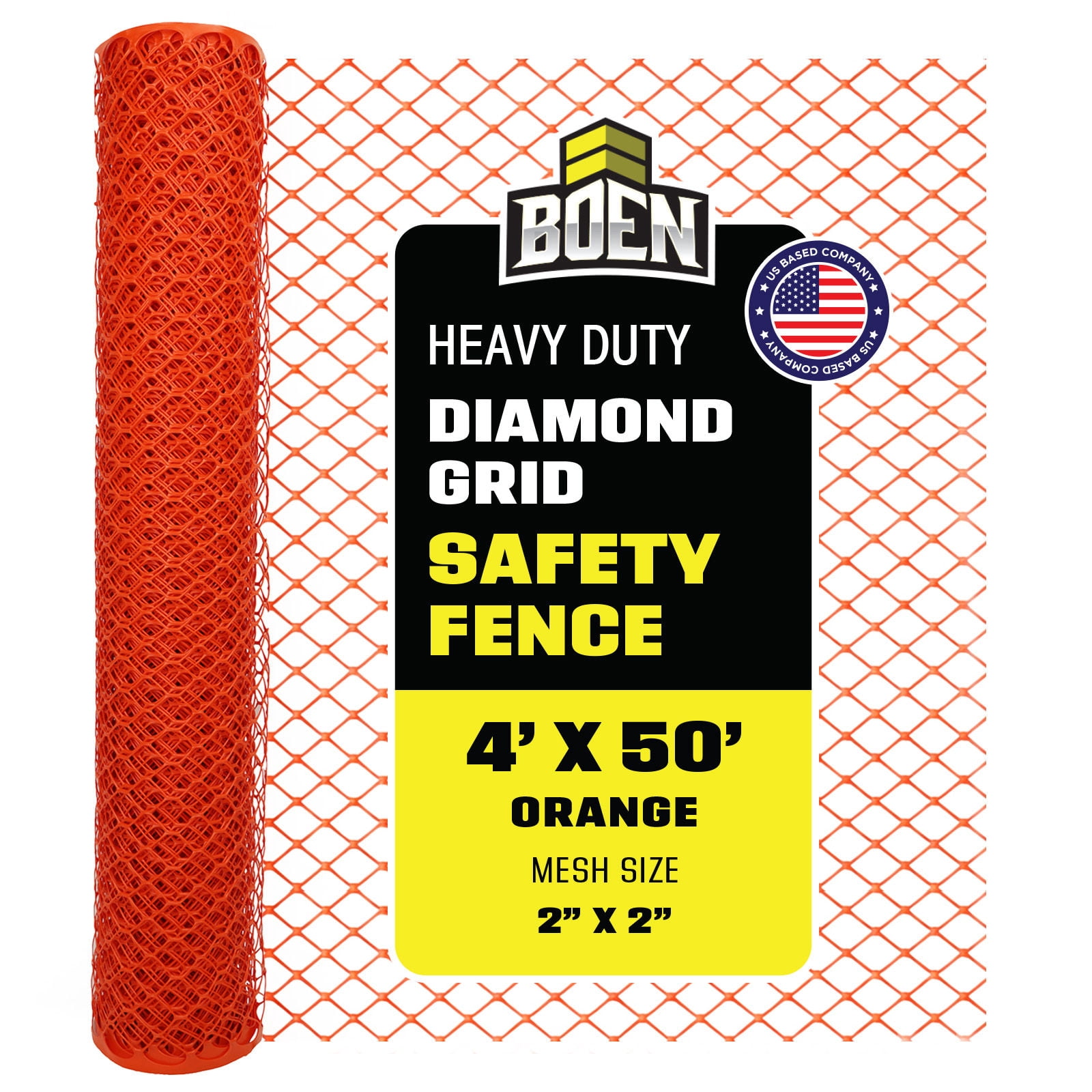 BOEN 4' x 50' Extra HD Orange Diamond Grid Plastic Snow Safety Barrier Fence
