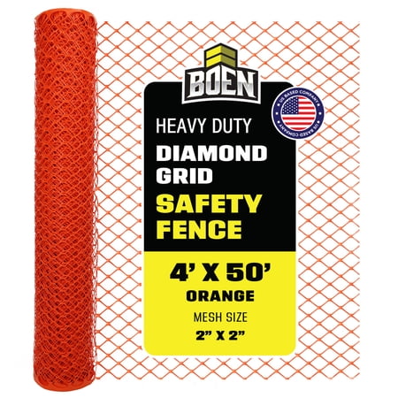 BOEN 4' x 50' Extra HD Orange Diamond Grid Plastic Snow Safety Barrier Fence