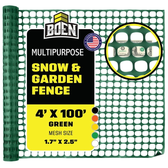 BOEN 4' x 100' Green Temporary Fencing, Mesh Snow Fence, Plastic, Safety Garden Netting, Above Ground Barrier, for Deer, Kids, Swimming Pool, Silt, Lawn, Rabbits, Poultry, Dogs