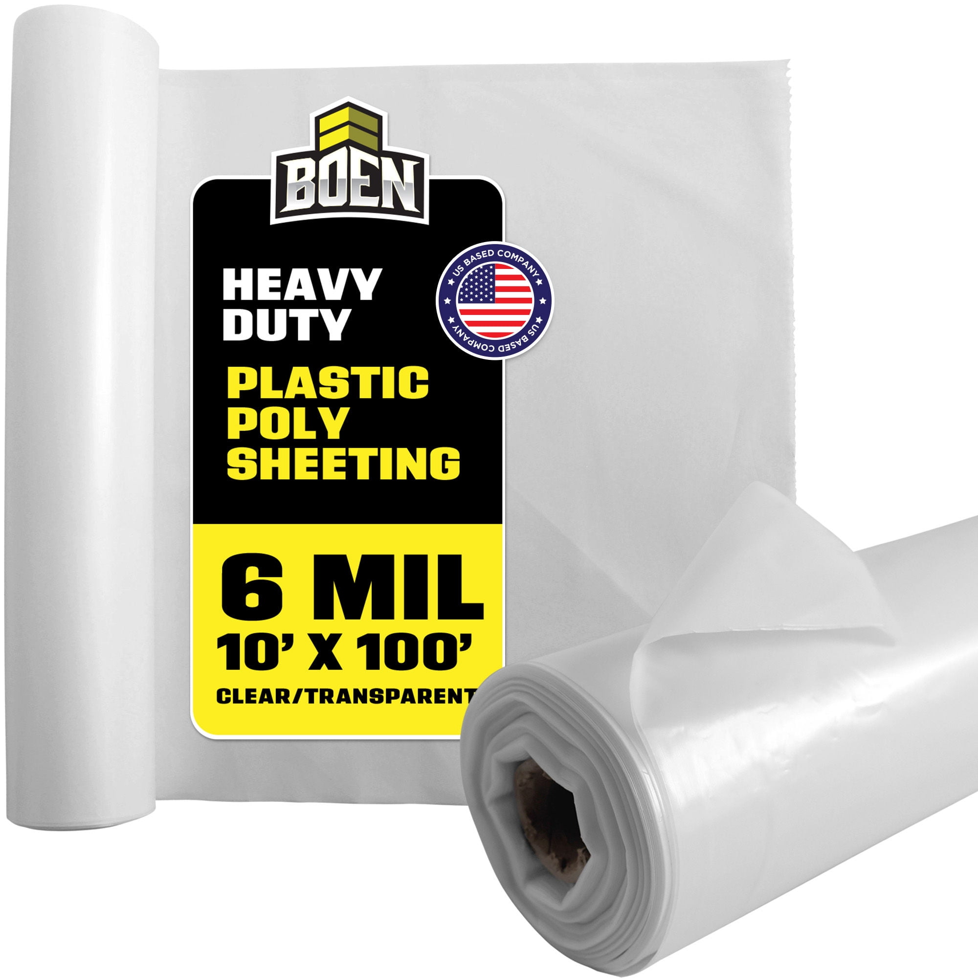 Boen Clear Poly Sheeting 10' x 100' 6 Mil Heavy-Duty Plastic, Vapor Barrier for Crawl Space & Under Slab, Construction Dust Containment