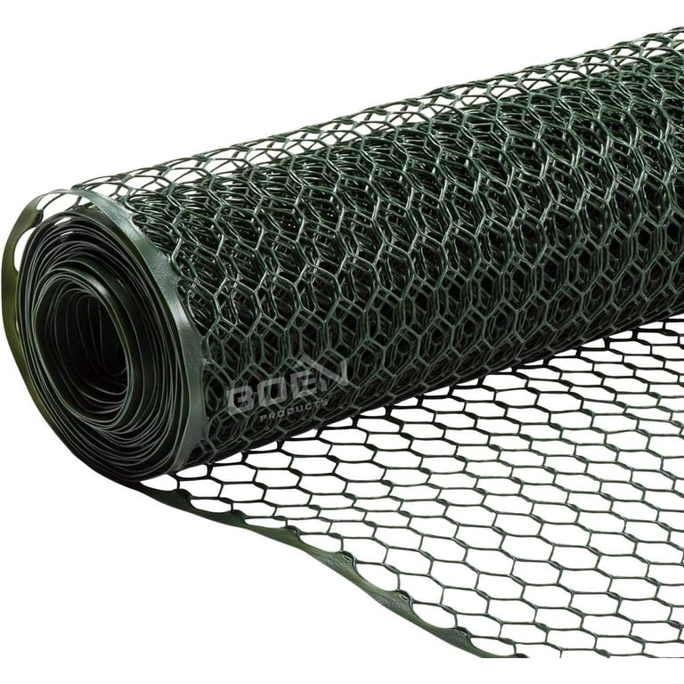 Boen - Plastic Hex Chicken Wire Mesh Temporary Fence Roll (3' x 25' -  Green) - Plastic Fence Poultry Netting for Temporary or Semi Permanent