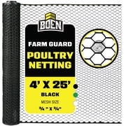 Boen - Plastic Hex Chicken Wire Mesh Temporary Fence Roll (4' x 25' - Black) - Plastic Fence Poultry Netting for Temporary or Semi Permanent Enclosures, Deer Netting Fence, Construction Fencing