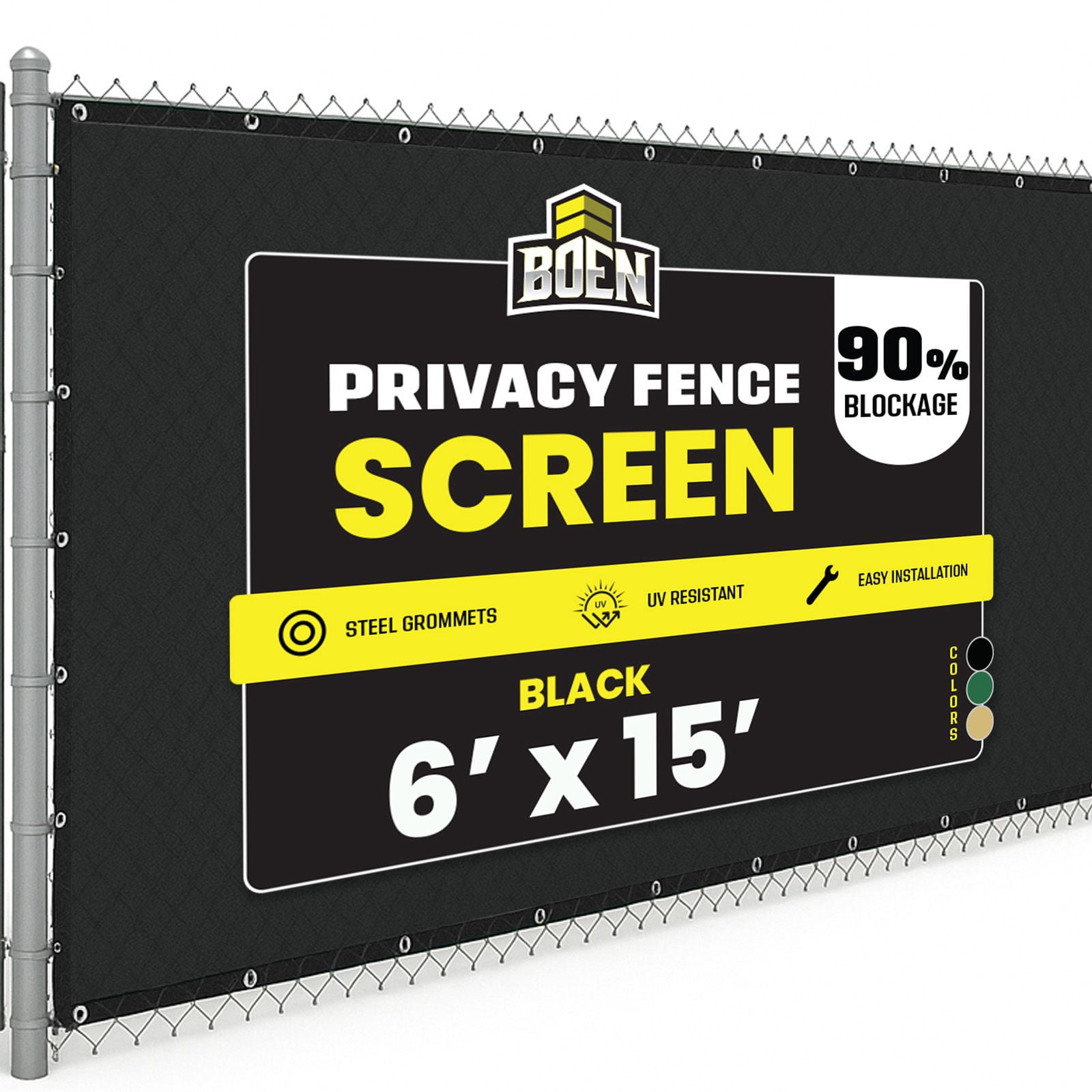 BOEN Privacy Fence Screen Netting, 6 ft x 15 ft, Black, Reinforced Grommets, Patio & Garden Screen