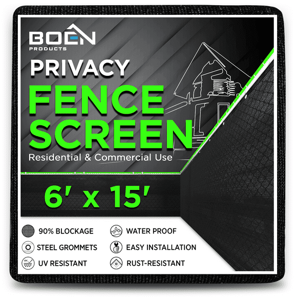 Boen Privacy Fence Netting Black 6' x 15', w/ Reinforced Grommets