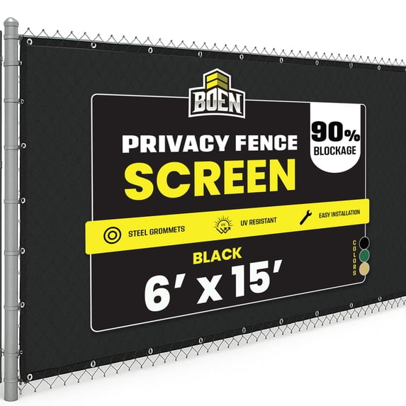 Boen Privacy Fence Screen 6' x 15' Black, 90% Privacy for Chain Link Fence, Yard & Patio