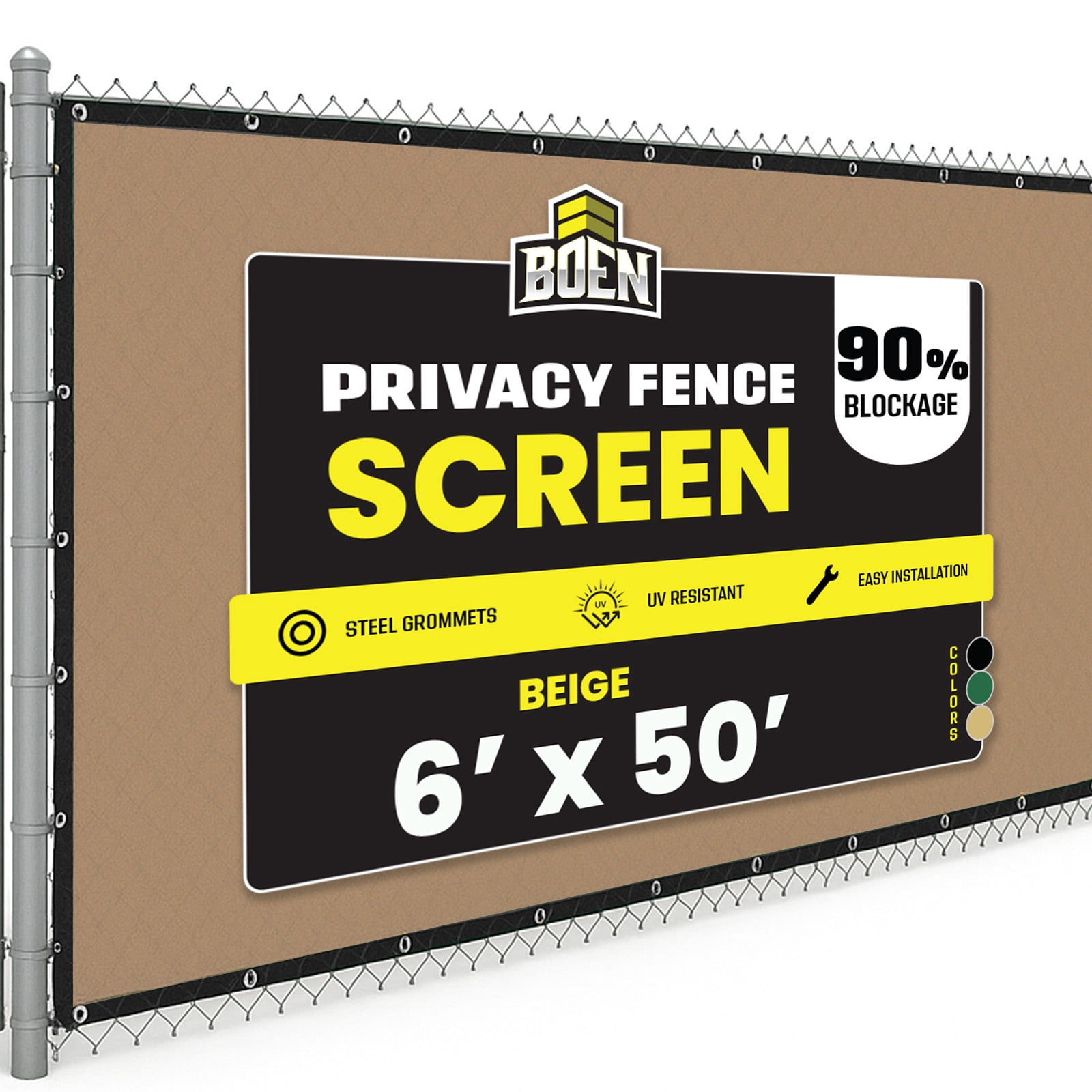 BOEN Privacy Fence Screen Netting, 6 ft x 50 ft, Beige, Reinforced Grommets, Outdoor Mesh Cover