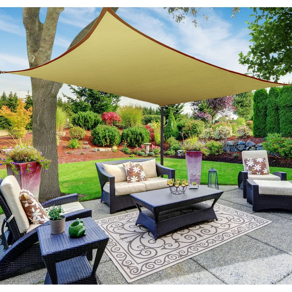 Beige 10' x 10' High-Density Polyethylene Square Patio Shade Sail