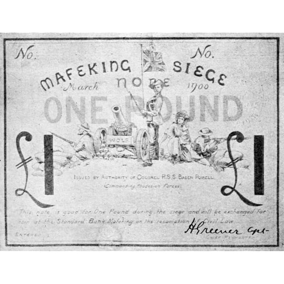Boer War Currency 1900. Nsiege Note For 1 Pound Issued At Mafeking South Africa March 1900. Poster Print by