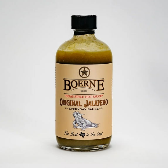 Boerne Original Jalapeno SB Texas Style Hot Sauce Glass Bottle Vegan, Gluten Free, 8oz