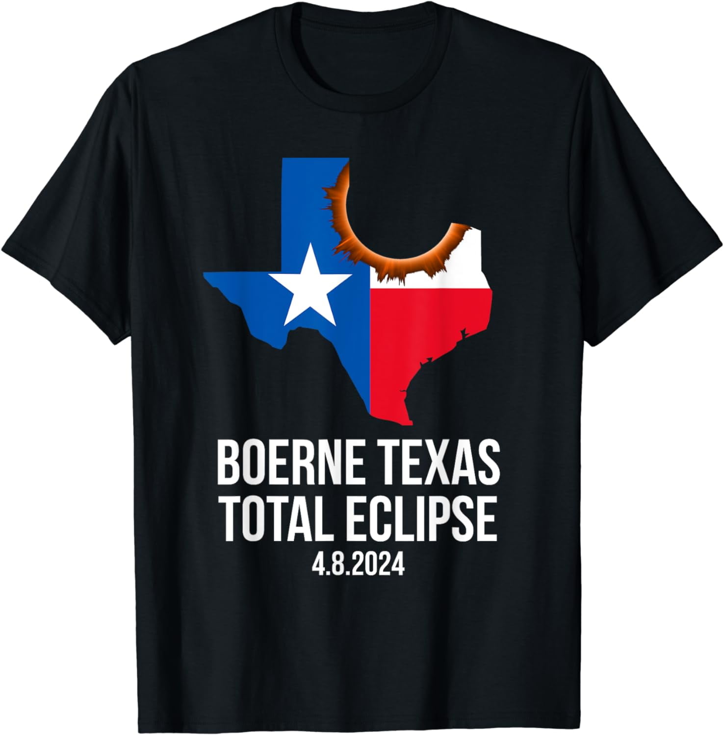 Boerne Texas Total Eclipse 2024 TX State Outline Texan Flag TShirt