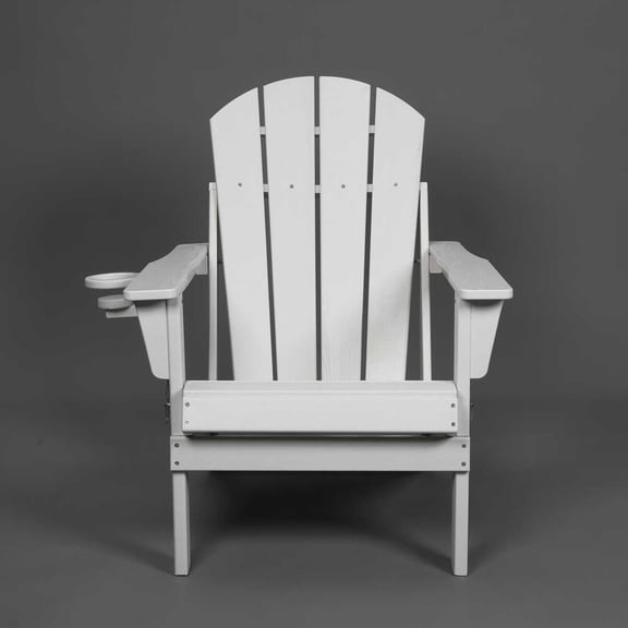 Bofang Folding Adirondack Chair with Dual Cup Holder HDPE Plastic Outdoor Patio Chair,White