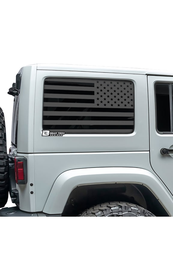 Precut American Flag Rear Side Window Decal Stickers Compatible with and Fits 4 Door Jeep Wrangler JK JKU 2007-2018, Matte Black