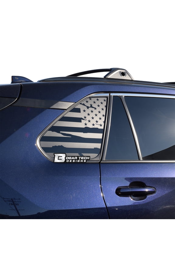 Precut Distressed American Flag Rear Side Quarter Window Decal Stickers Compatible with Toyota Rav4 2019-2021, Matte Black