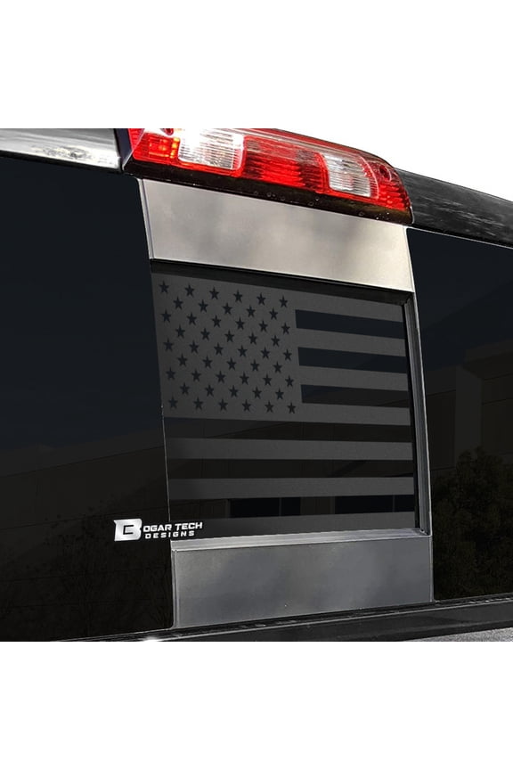 Precut Rear Middle Window American Flag Vinyl Decal Compatible with GMC Sierra and Chevy Silverado 2014-2018, Matte Black