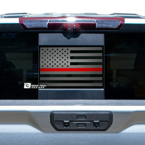 Bogar Tech Designs Precut Rear Middle Window American Flag Vinyl Decal Compatible with GMC Sierra and Chevy Silverado 2019-2021, Thin Red Line
