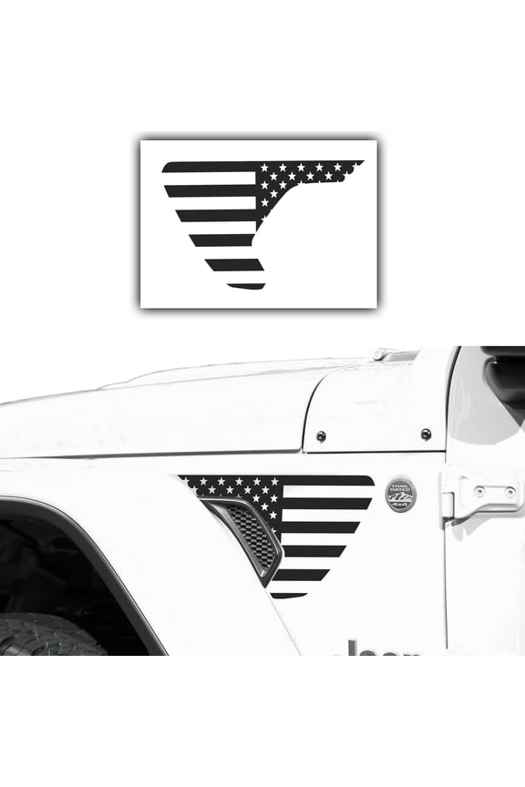 Precut Side Fender Vent American Flag Vinyl Decal Compatible with Jeep Wrangler JL 2018-2020 and Gladiator 2020, Matte Black