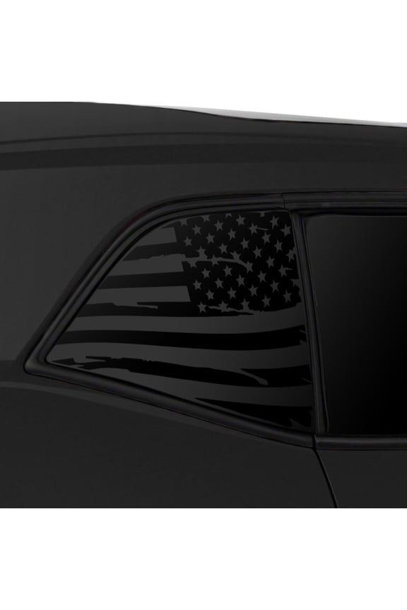 Quarter Window Distressed American Flag Vinyl Decal Compatible with and Fits Dodge Challenger 2008-2021, Matte Black