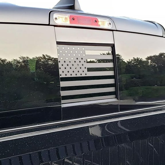 Bogar Tech Designs Rear Back Middle Window American Flag Vinyl Decal Sticker Compatible with Dodge Ram 2009-2021, Matte Black