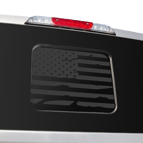 Bogar Tech Designs Rear Middle Distressed Window American Flag Vinyl Decal Sticker Compatible with and Fits F150 F250 F350 2015-2021, Matte Black