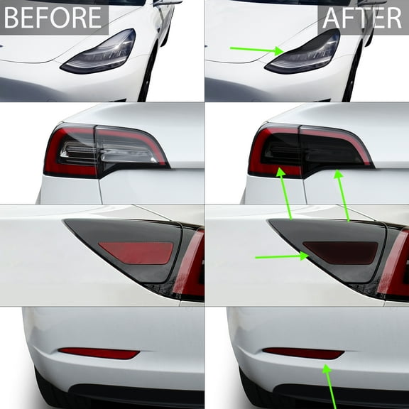 Bogar Tech Designs Tail Head Light Side Markers Reflectors Tint Kit Compatible with and Fits Tesla Model 3, Dark Smoke