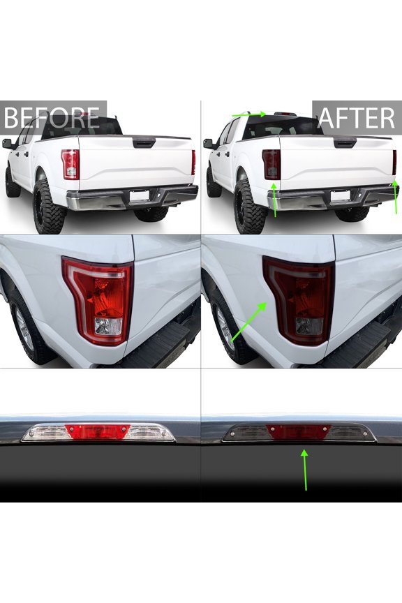 Tail Third Brake Light Tint Kit Compatible with and Fits F150 2015-2020, Dark Smoke