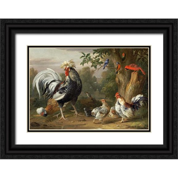Bogdany, Jacob 14x11 Black Ornate Wood Framed with Double Matting Museum Art Print Titled - Poultry and Other Birds In The Garden of a Mansion