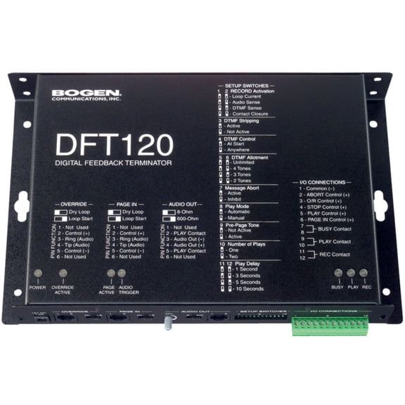 Bogen DFT120 Digital Feedback Termination, Stacks Up to 16 Messages for Playback, 240 Seconds of Total Audio Memory, Digital Recording and Playback of Pages, 8- or 600-Ohm Output Impedances