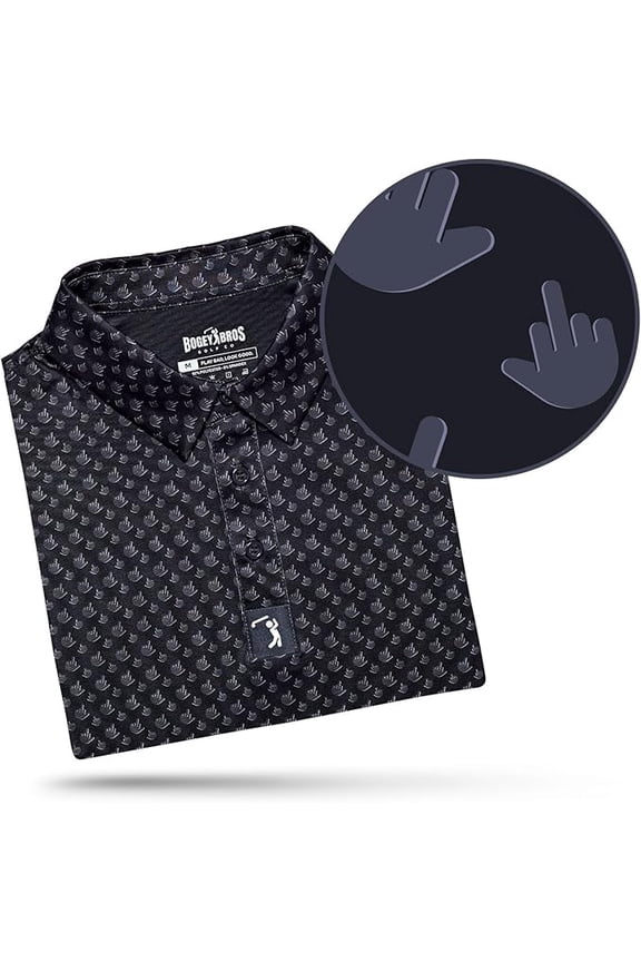 Men's 4 Way Stretch Short Sleeve Golf Polo Shirt (3X-Large, Birdie Finger - Raven)