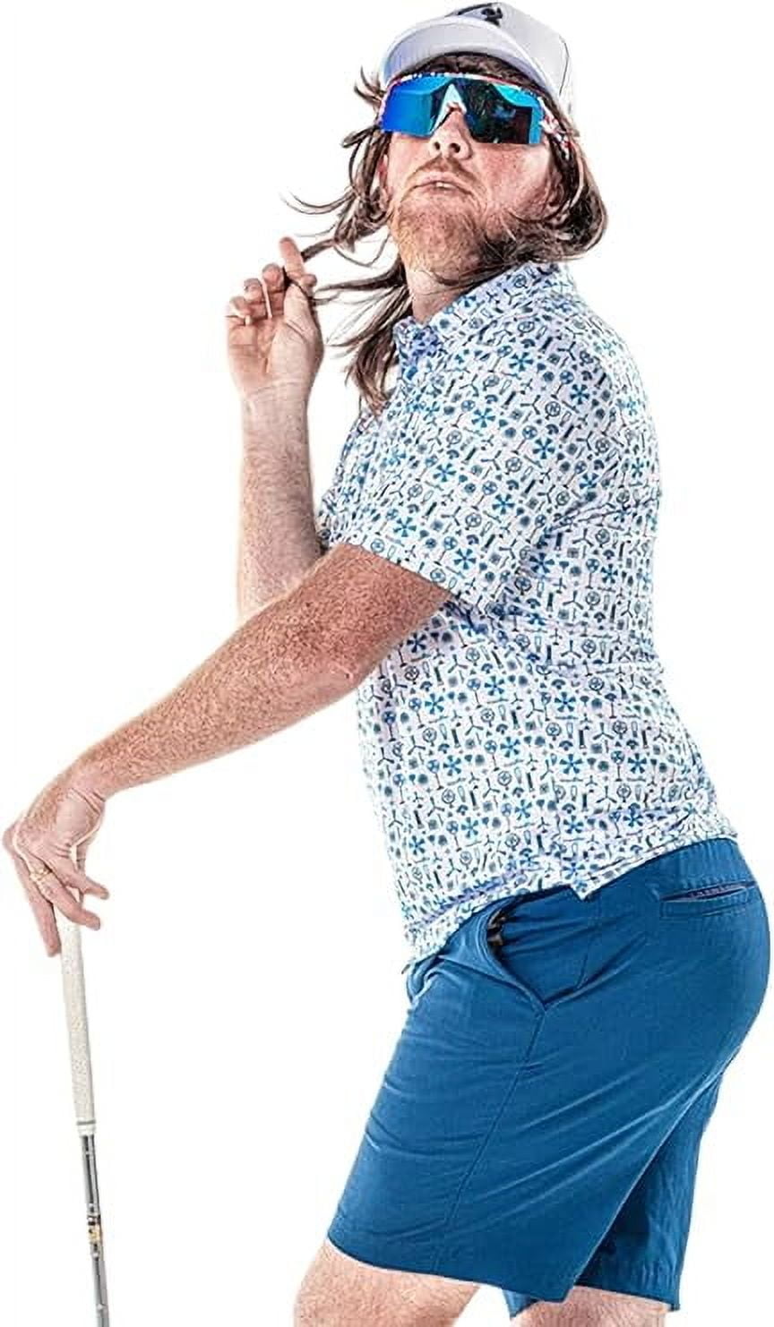 Bogey Bros Blue and White Polyester Spandex Golf Polo Shirt
